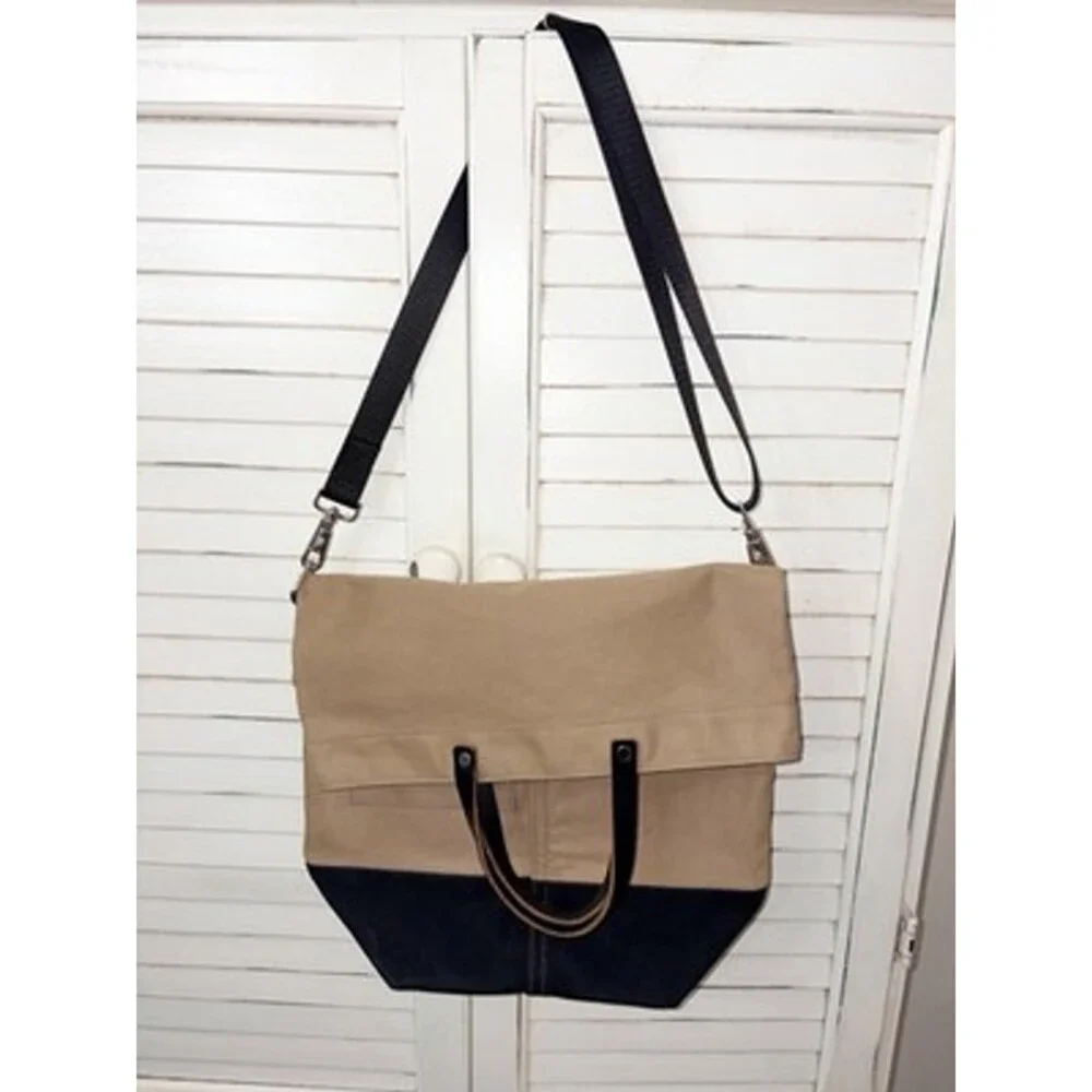 Chester Wallace Portland Oregon Waxed Canvas Upright Tote Tan & Black Unisex